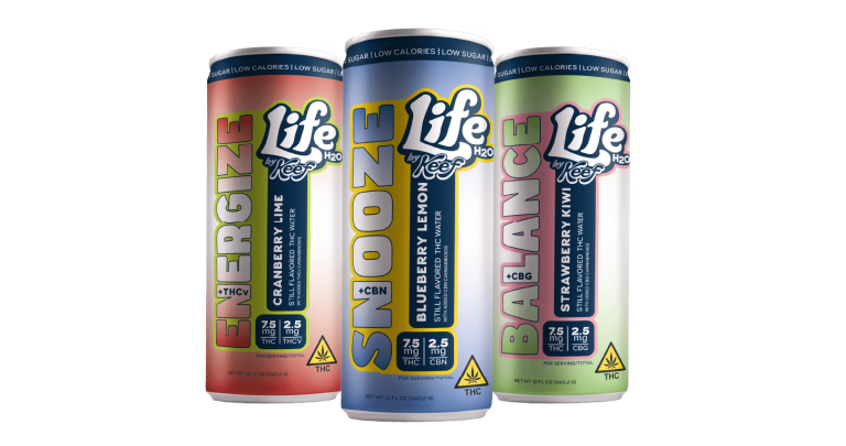 Three flavored THC beverage cans: Energize, Snooze, Balance