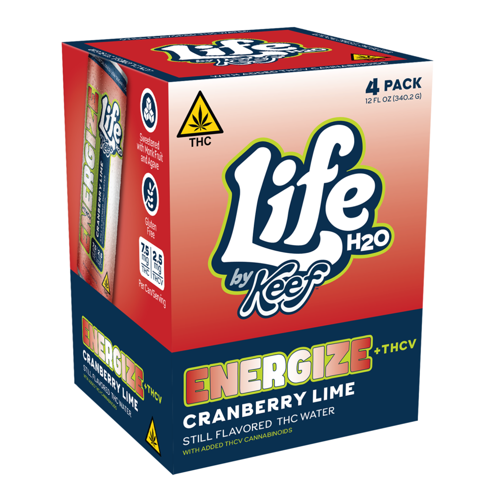 Keef Life H2O Energize + THCv Delta-9 THC hemp water 4-pack box